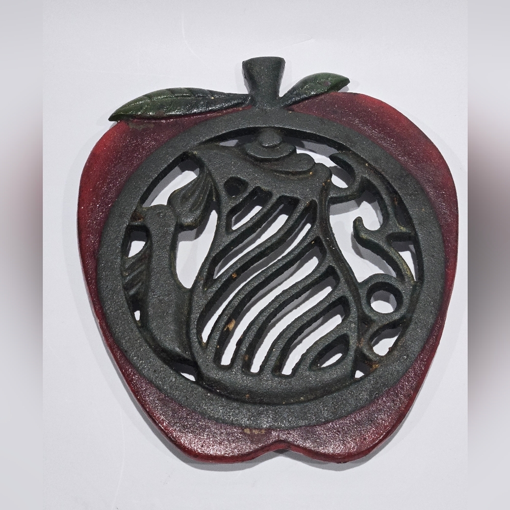 Vintage Decorative Cast Iron Red Apple Trivet